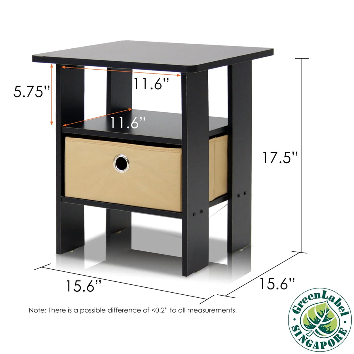 French Oak Grey Black Set of 2 End Table Nightstand with Bin Drawer O5093