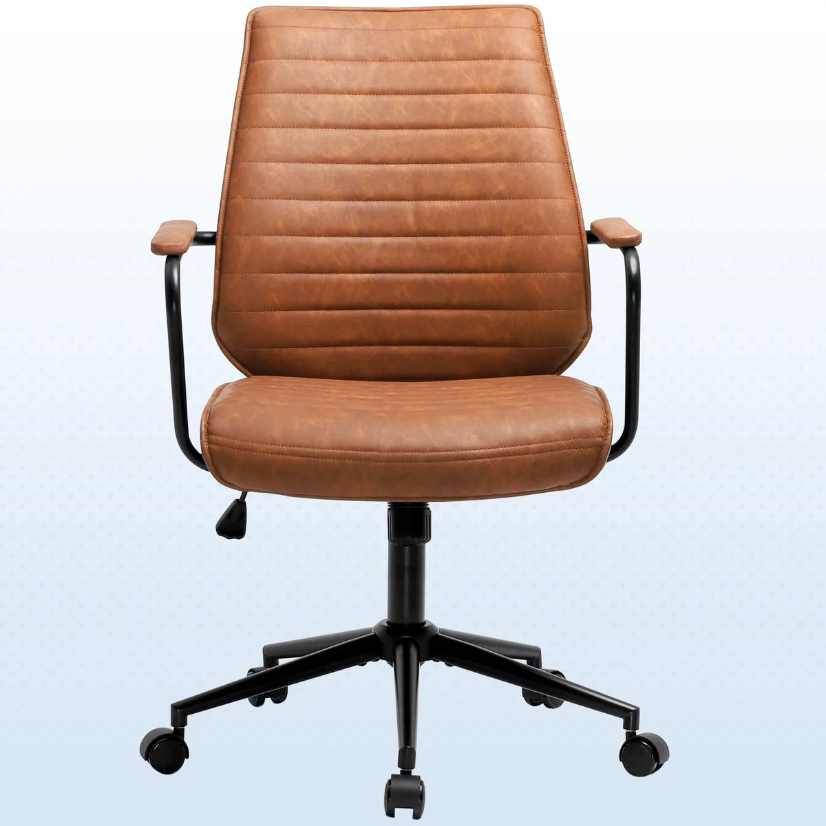 Brown Leather Office Chair with Wheels and Armrest W114
