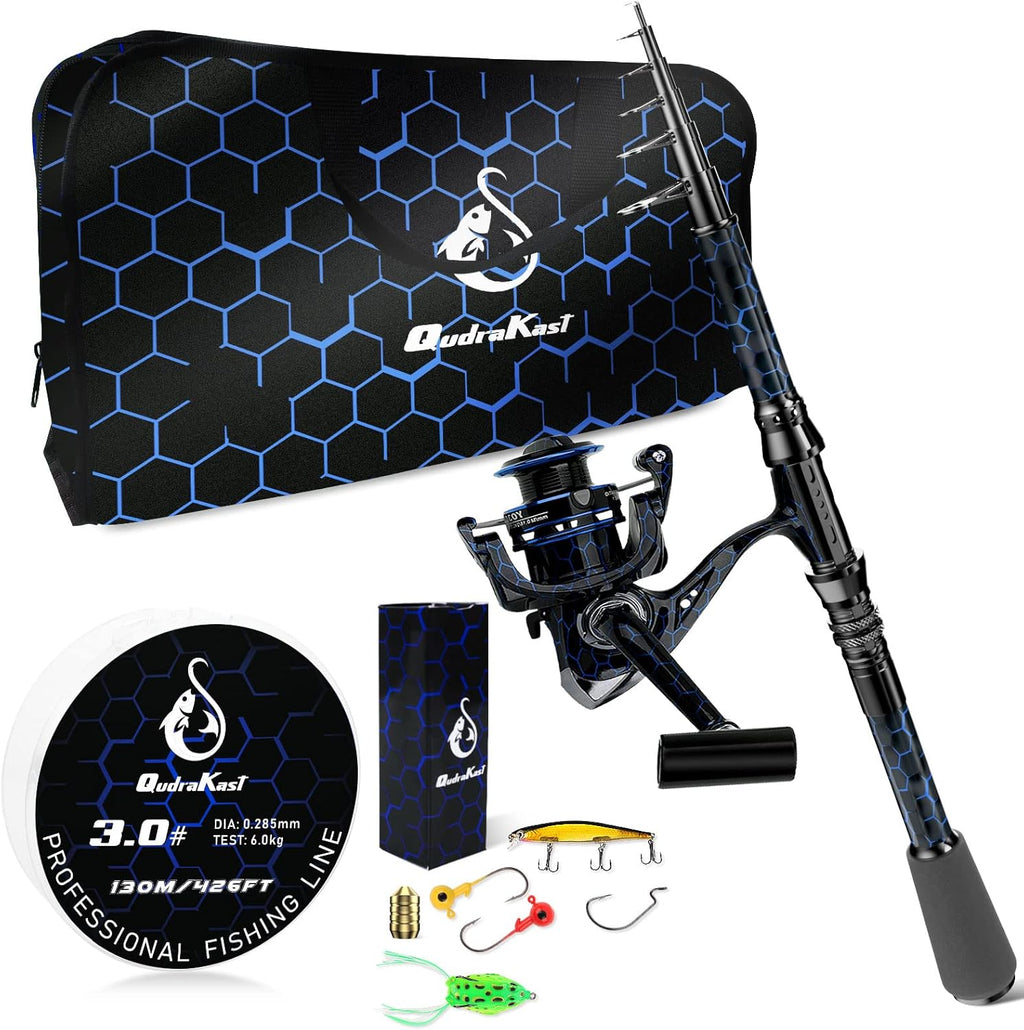 Carbon Fiber Telescopic Fishing Rod and Reel Combo Kit with Tackle Box, Pack of 2 D91374