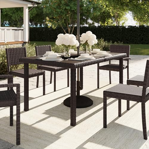 62" Indoor-Outdoor Patio Table with Faux Wood Top and Rattan Wicker Finish in Gray R610