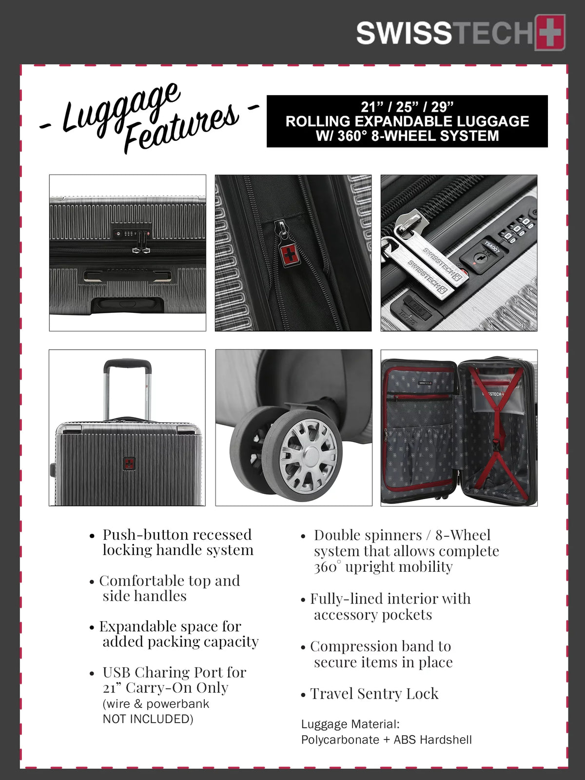 Charcoal 29" Hard side Rolling Upright Luggage W243