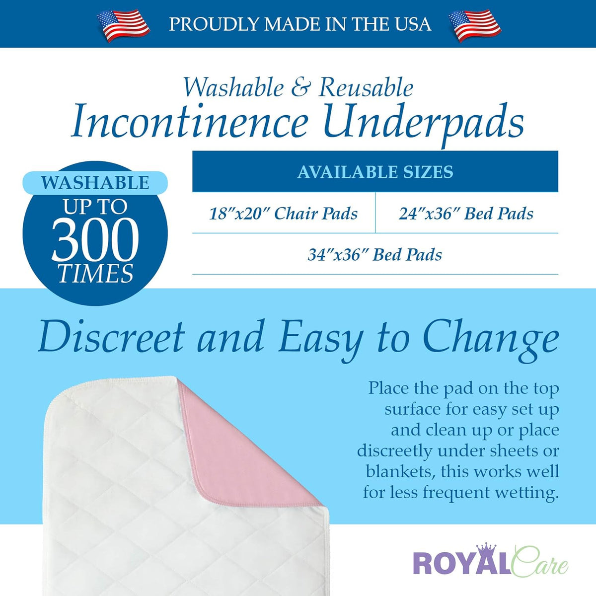 4 Pack 24” x 36” Reusable Waterproof Incontinence Bed Pads Q977