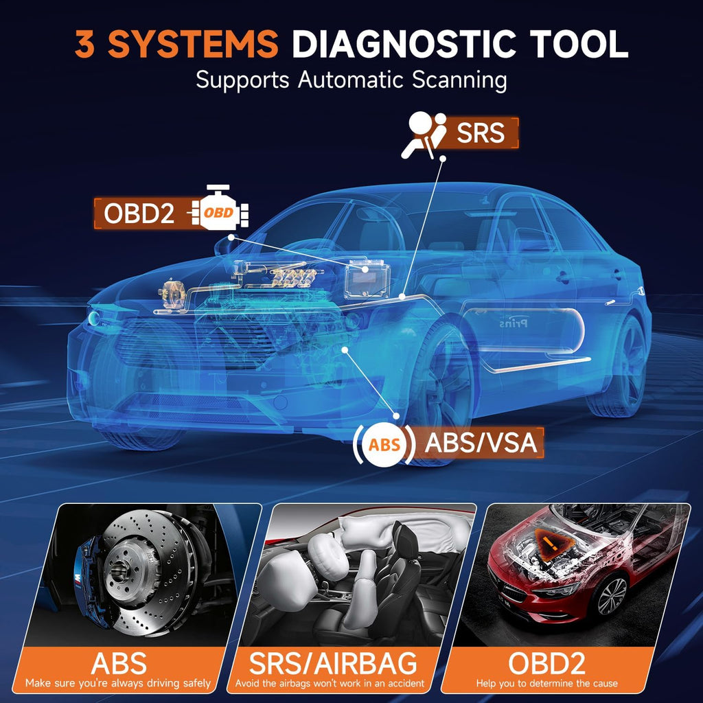 OBD2 Scanner with ABS Auto Bleed ABS SRS/Airbag Car Diagnostic Tool, 12V Car Battery Tester T516454