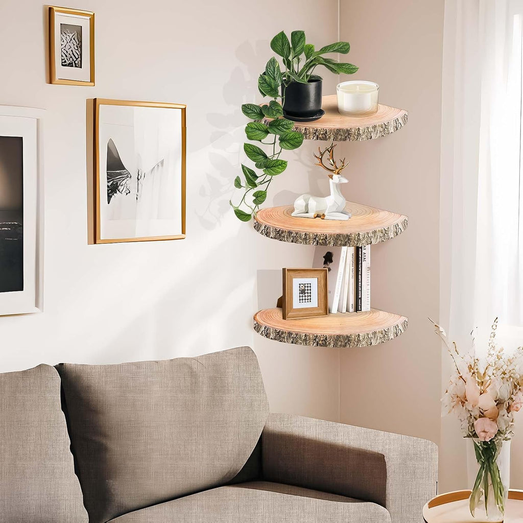 3Pcs Rustic Wood Corner Floating Shelves P58165