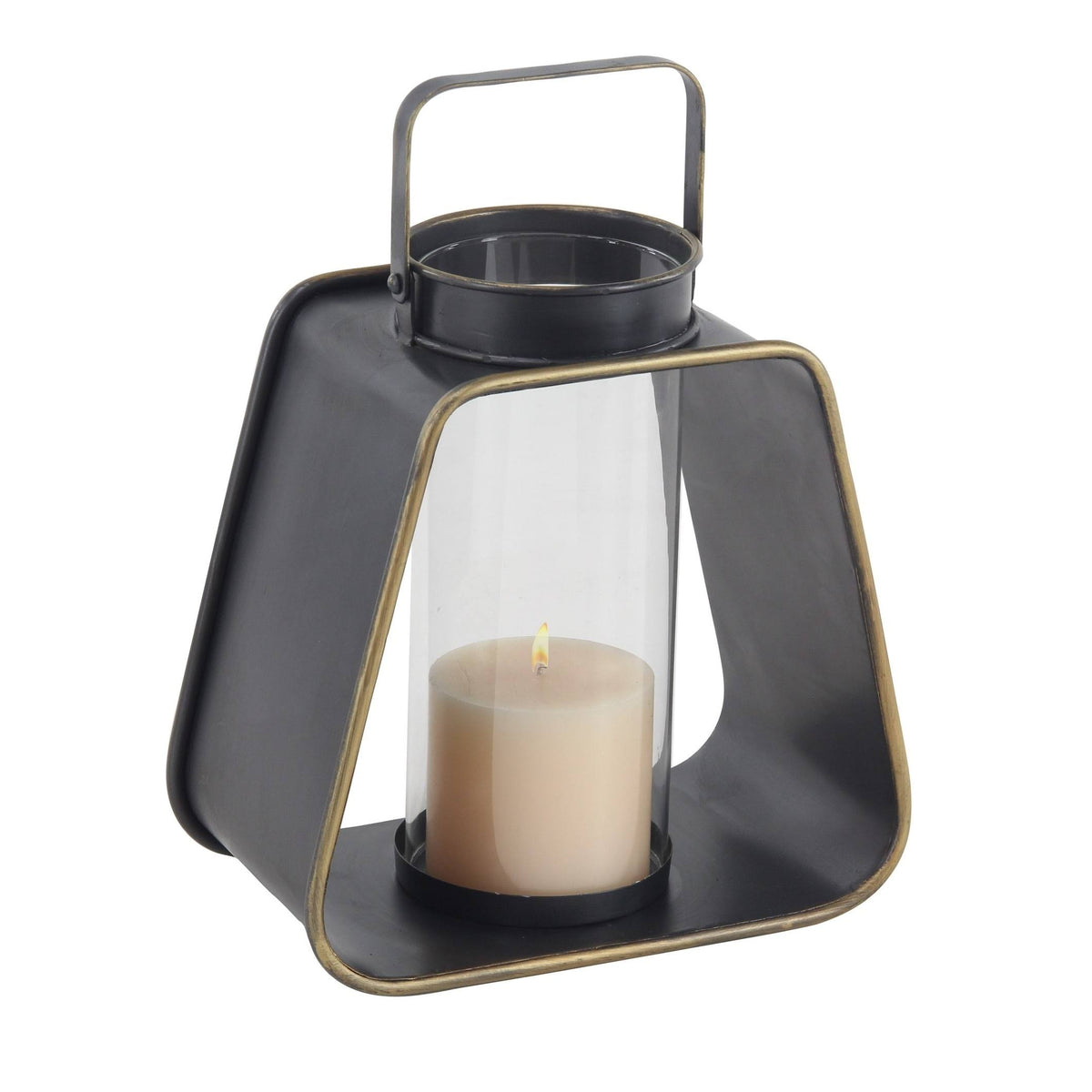 Black Iron and Glass Candle Lantern M75012
