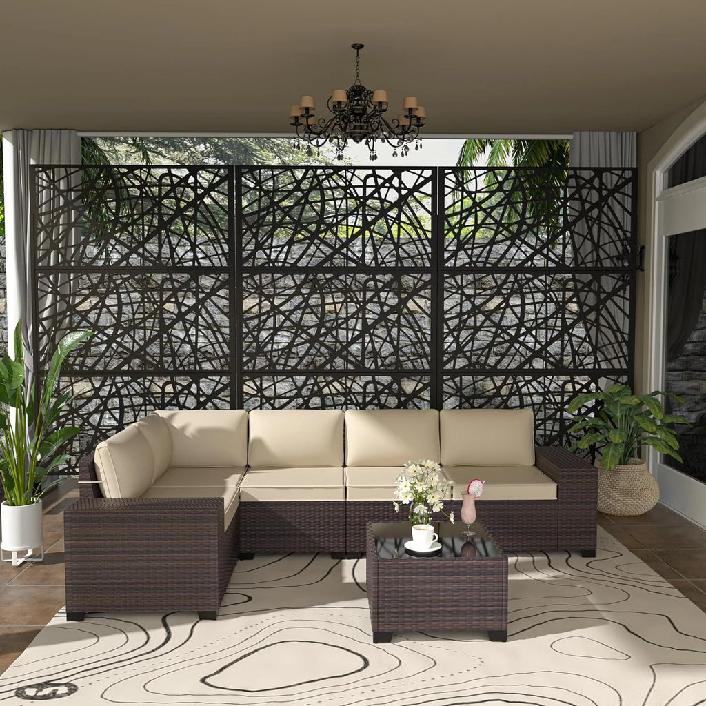 Black Metal Privacy Screen Panel with Stand H886