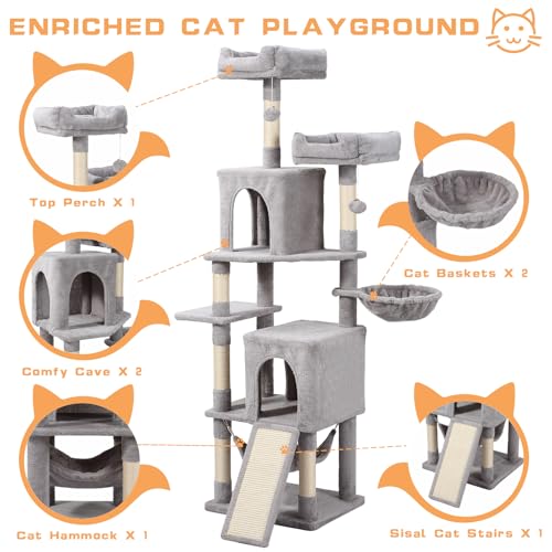 70-Inch Light Gray Cat Tree Tower with Hammock X717