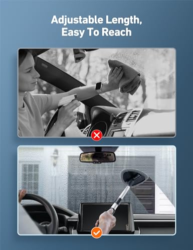 Windshield Cleaner with 4 Reusable Microfiber Pads and Extendable Handle N635760