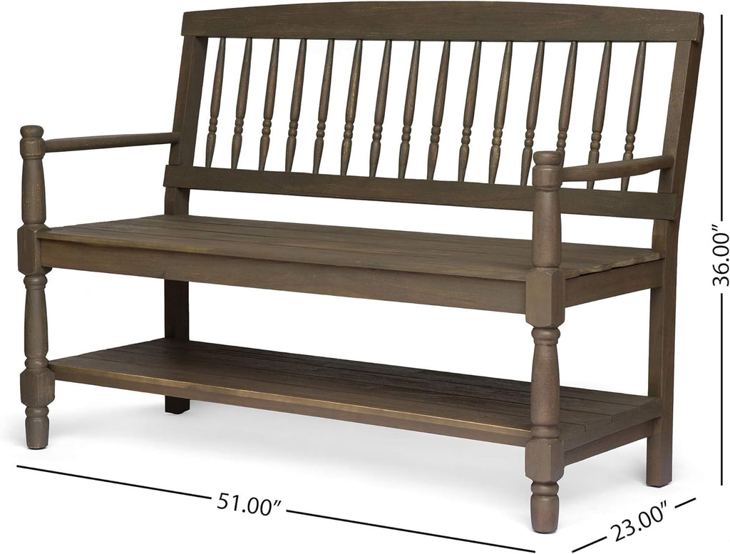 Acacia Wood Outdoor Bench with Shelf C1405