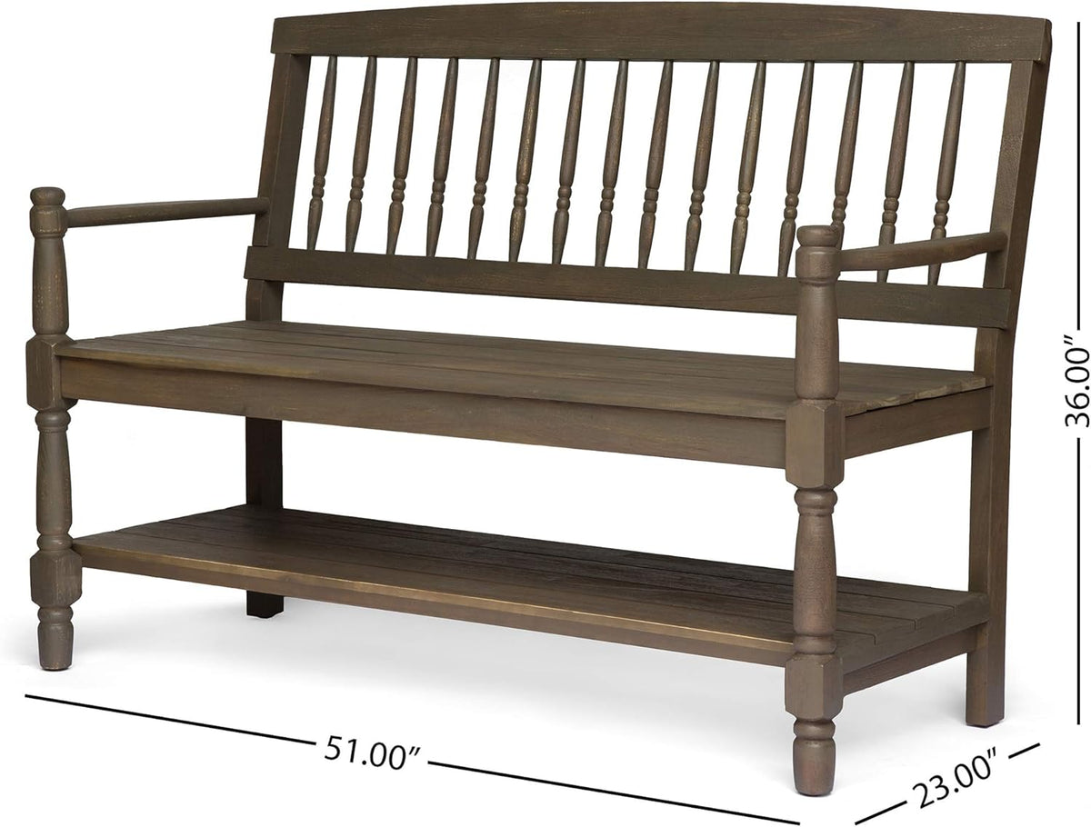 Acacia Wood Outdoor Bench with Shelf C1405