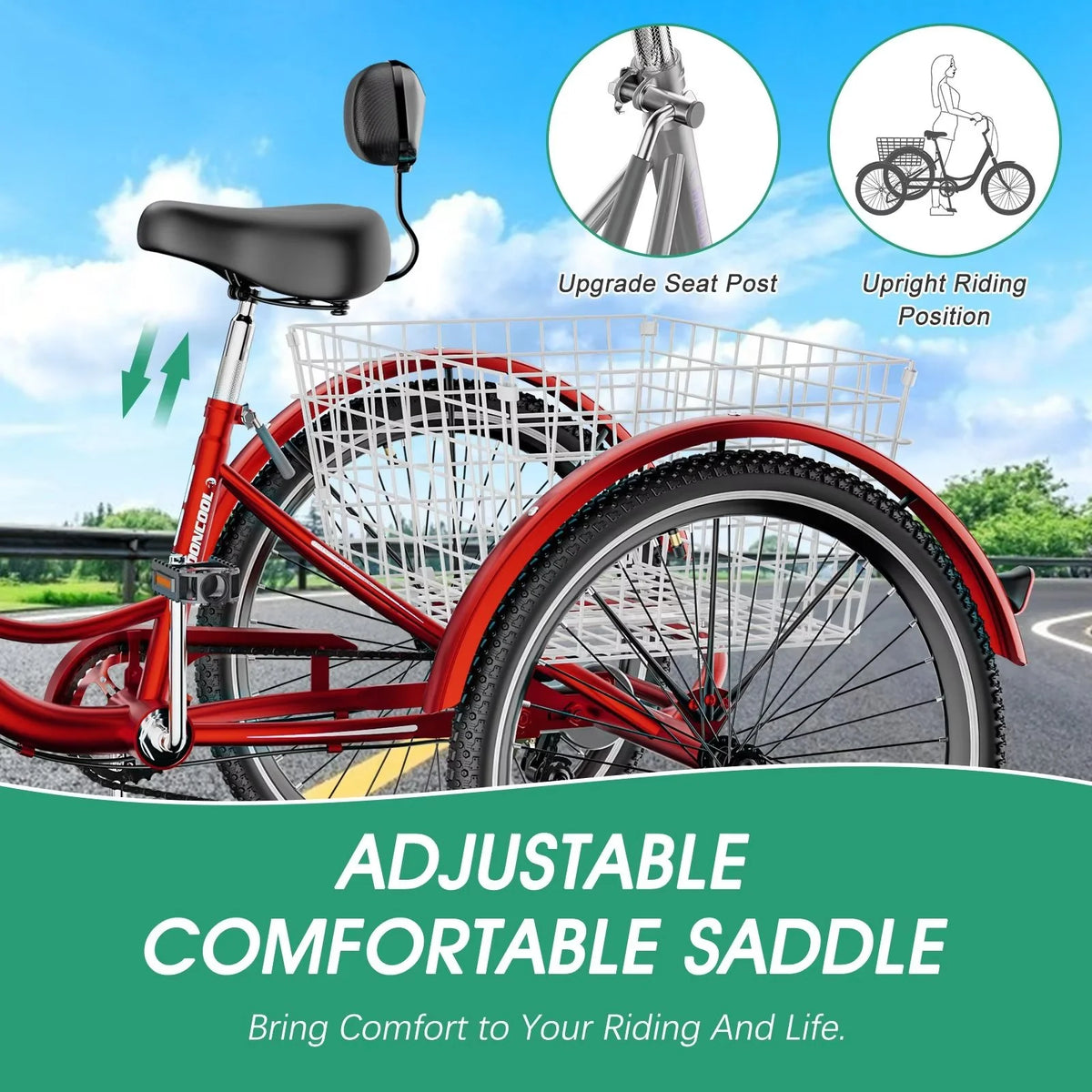 24" 7-Speed 3 Wheel Adult Tricycle with Basket K207