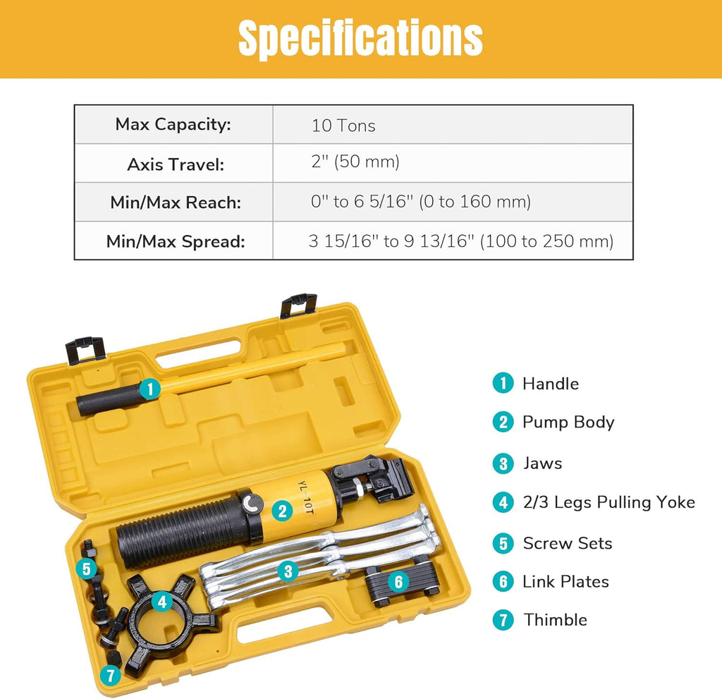 3-Jaw Hydraulic Gear Puller Set 10 Ton with Case T238658