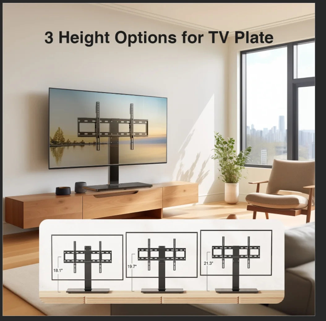 Swivel TV Stand for 37-70 Inch Flat Screen TVs with Tempered Glass Base F734
