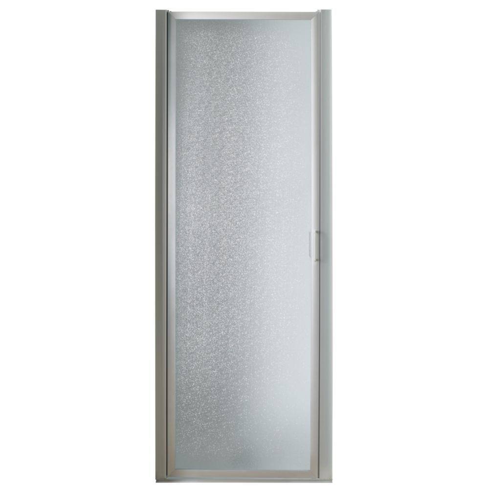 Framed Pivot Shower Door in Chrome with Rain Glass T775