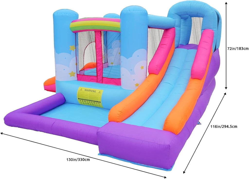 Inflatable Bounce House with Air Blower, Ball Pit, Slides, Reinforced PVC Bounce Floor R114