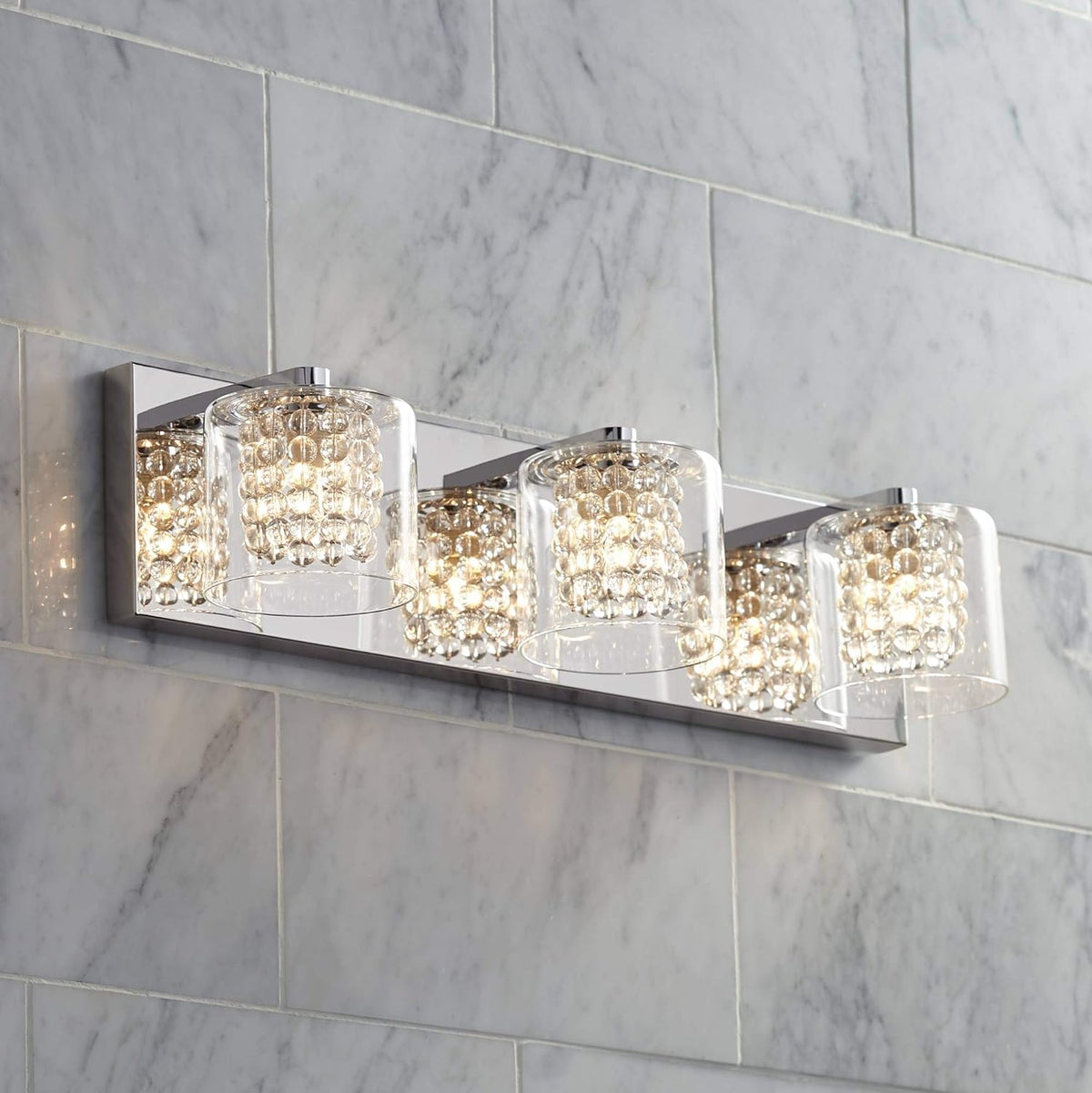 Chrome Silver Metal 3-Light Wall Mount Fixture with Clear Glass Shade F5919