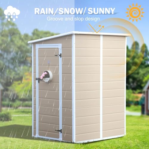 6x3 FT Waterproof Resin Outdoor Storage Shed with Floor and Lockable Door, Light Gray O28612