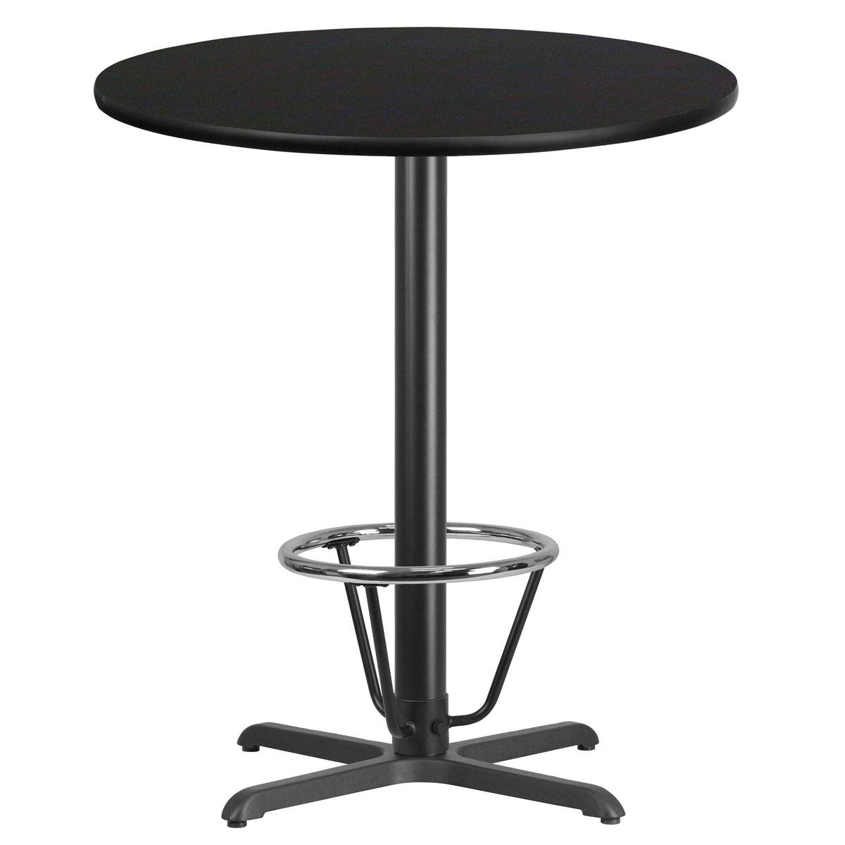 Black 36 Round Laminate Table Top with Bar Height Table Base S555359