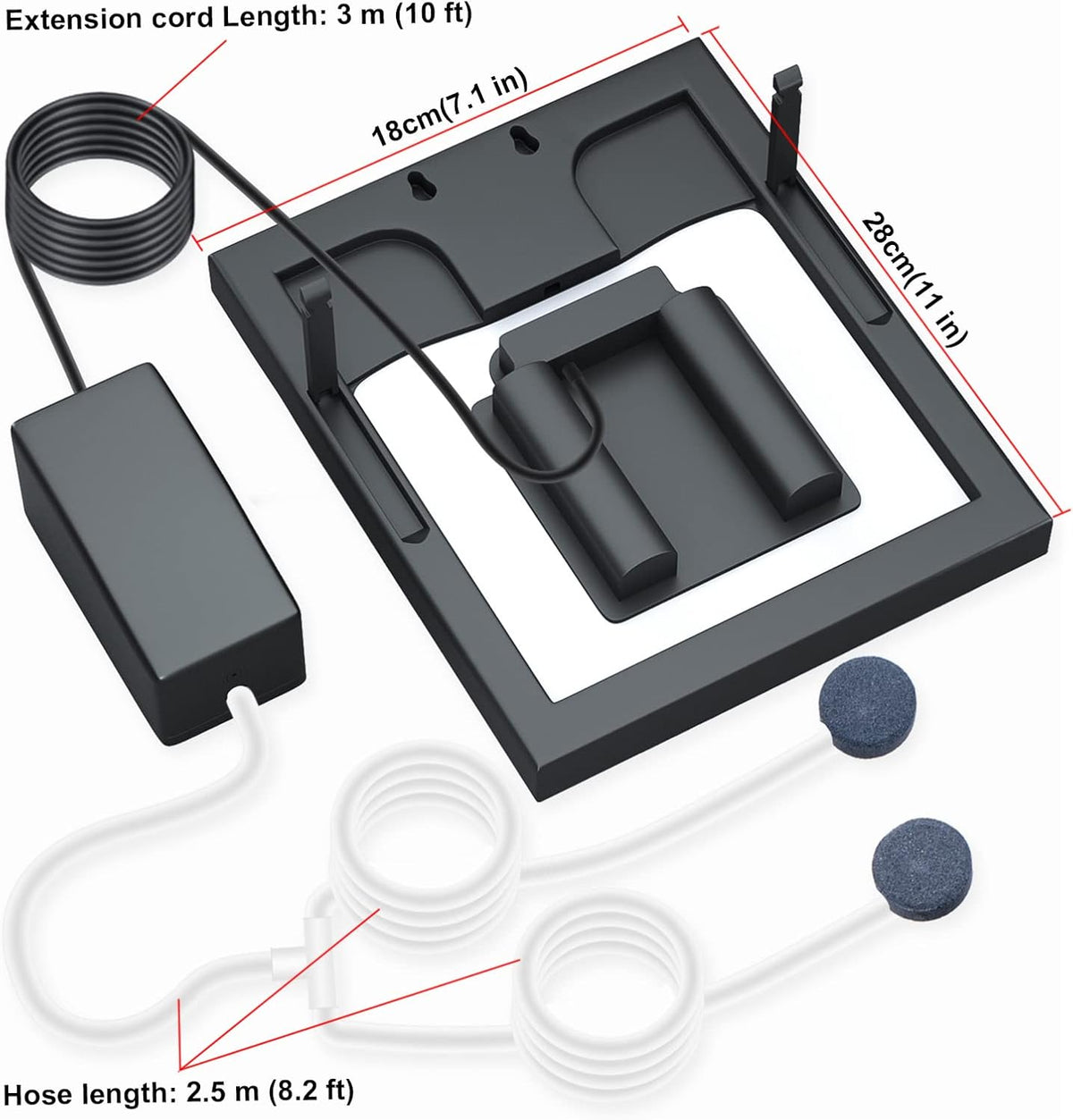 Solar Air Pump Aerator for Fish Pond, 6W, 10 ft Cable, 8.2 ft Hose, 13 GPH, 2 Bubble Stones, 7.1 x 11 in Solar Panel A99752