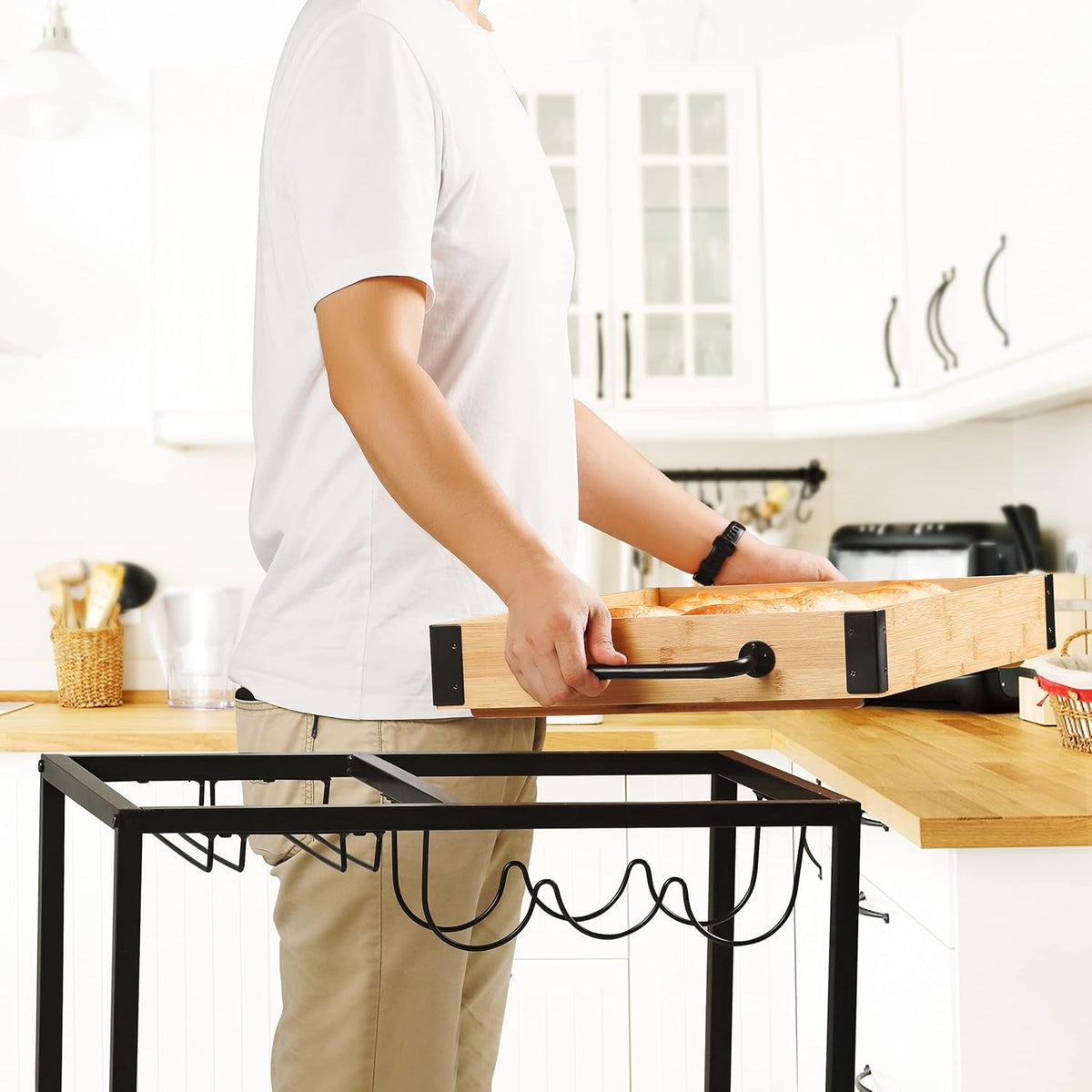 Bamboo Kitchen Cart with Mesh Shelves N527