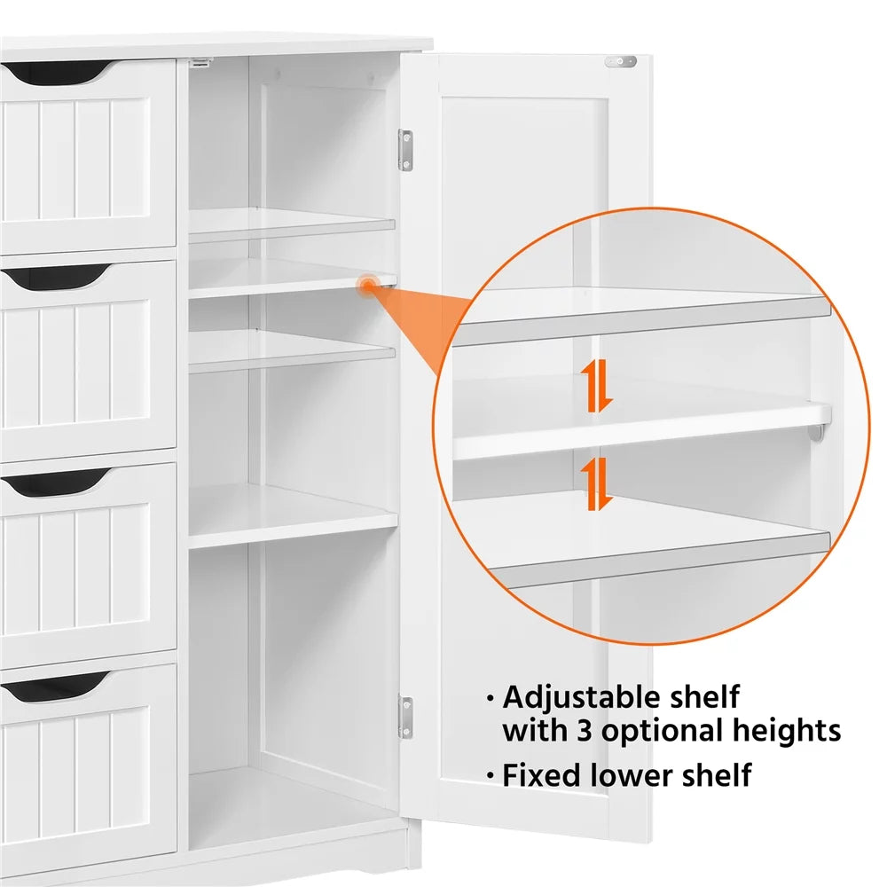 White 4 Drawer Wooden Bathroom Floor Cabinet J745