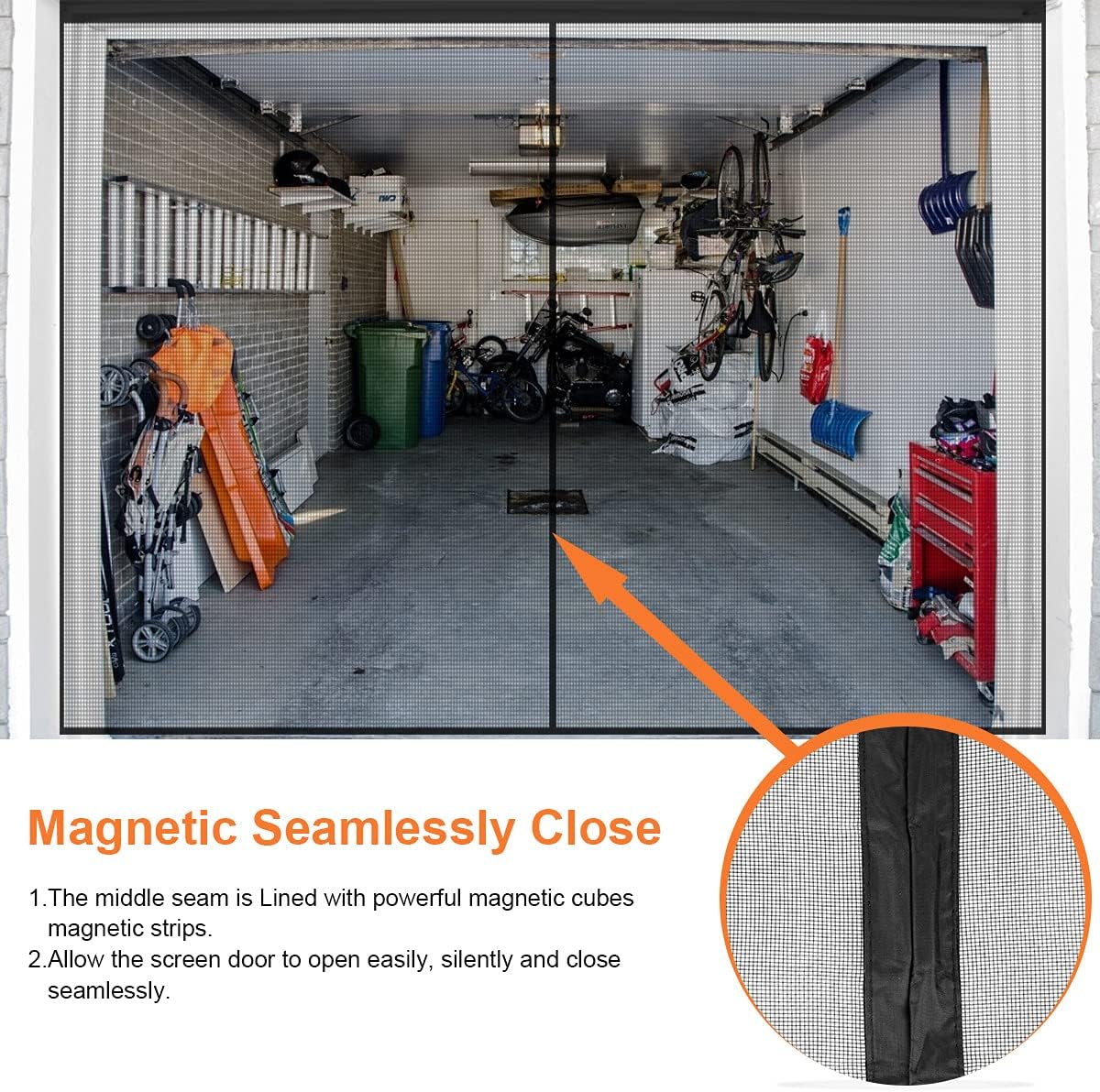 16x7FT Fiberglass Mesh Garage Door Screen with Magnetic, Pack of 2 N8095