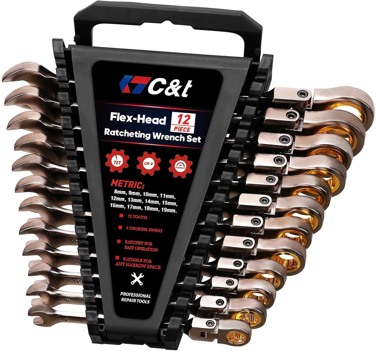 12-Piece 180° Metric Flex-Head Ratcheting Wrench Set K44444