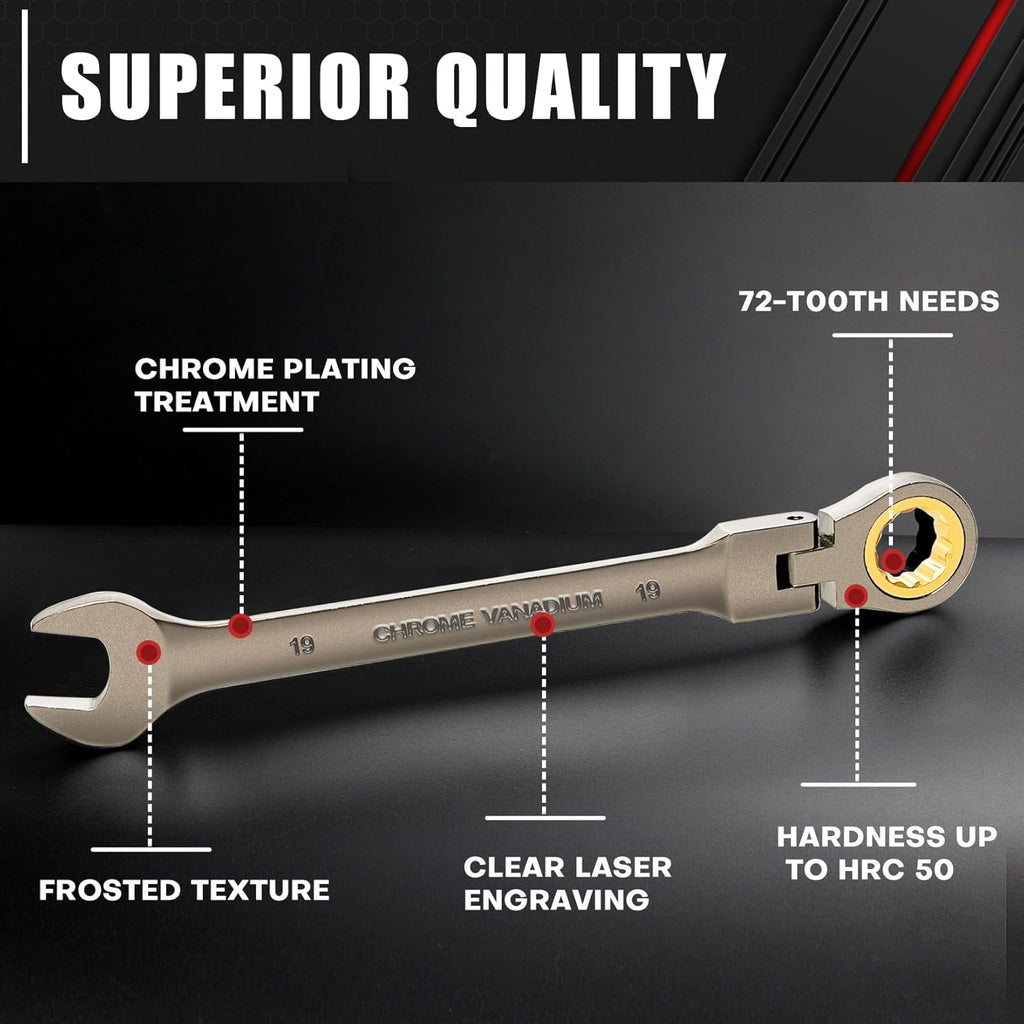 12-Piece 180° Metric Flex-Head Ratcheting Wrench Set K44444