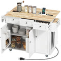 White Rolling Kitchen Island with Wood Top, 3 Drawers, Adjustable Shelf M77617