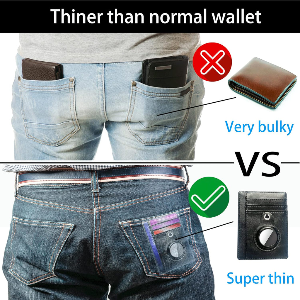 Black Leather Slim Card Holder Wallet with Keychain (2 Pack) G461