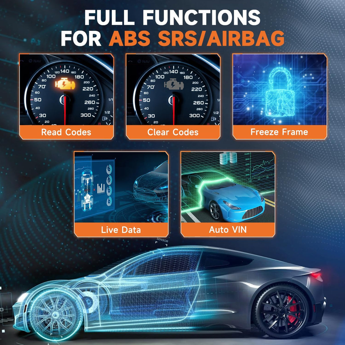 OBD2 Scanner with ABS Auto Bleed ABS SRS/Airbag Car Diagnostic Tool, 12V Car Battery Tester T516454