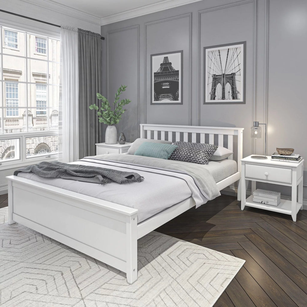 Queen Bed Frame with Slatted Headboard Solid Wood Walnut X2499