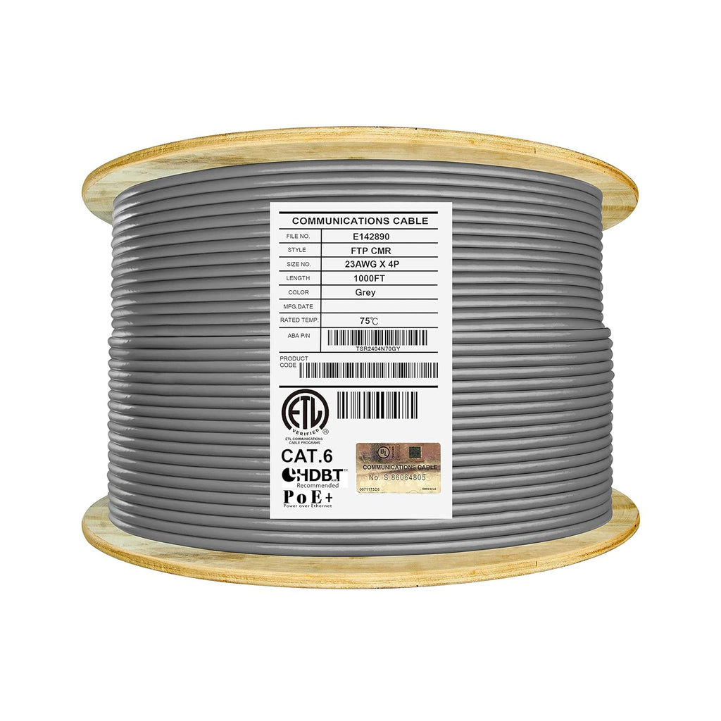 Bulk Ethernet Cable Reel, Cat6 Shielded Riser, 1000ft, Black U92801