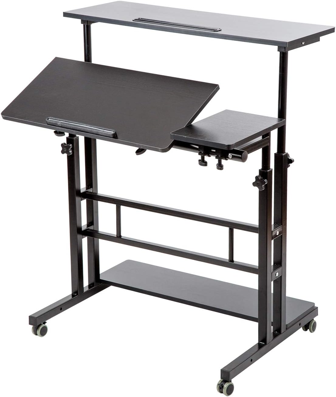 Black Mobile Stand Up Desk with Wheels U10623
