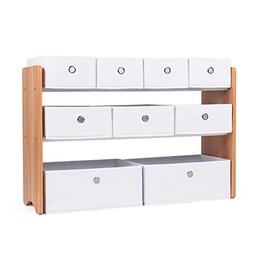 Natural White Toy Storage Organizer with 9 Removable Fabric Bins N7299