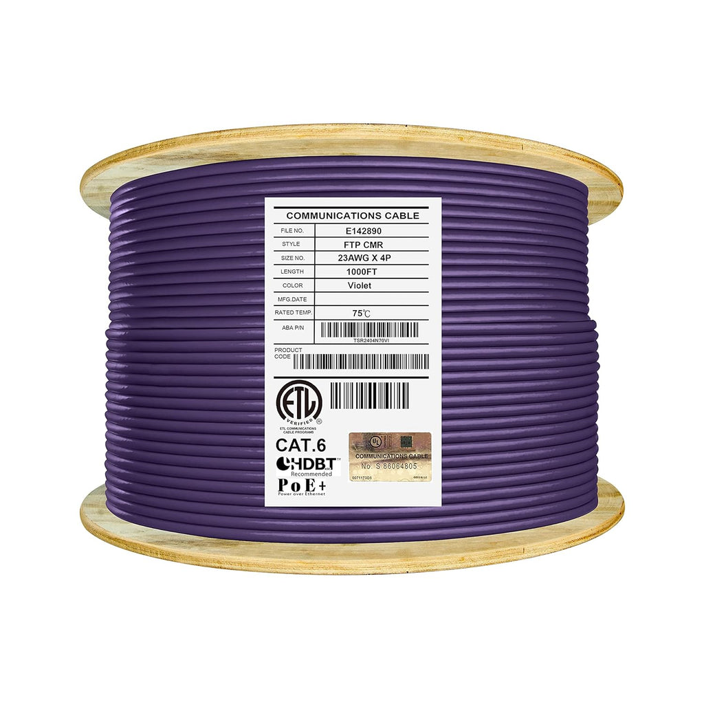 Bulk Ethernet Cable Reel, Cat6 Shielded Riser, 1000ft, Black U92801