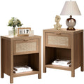 Oak Rattan Nightstand Set of 2 with Drawer and Storage Shelf I755471