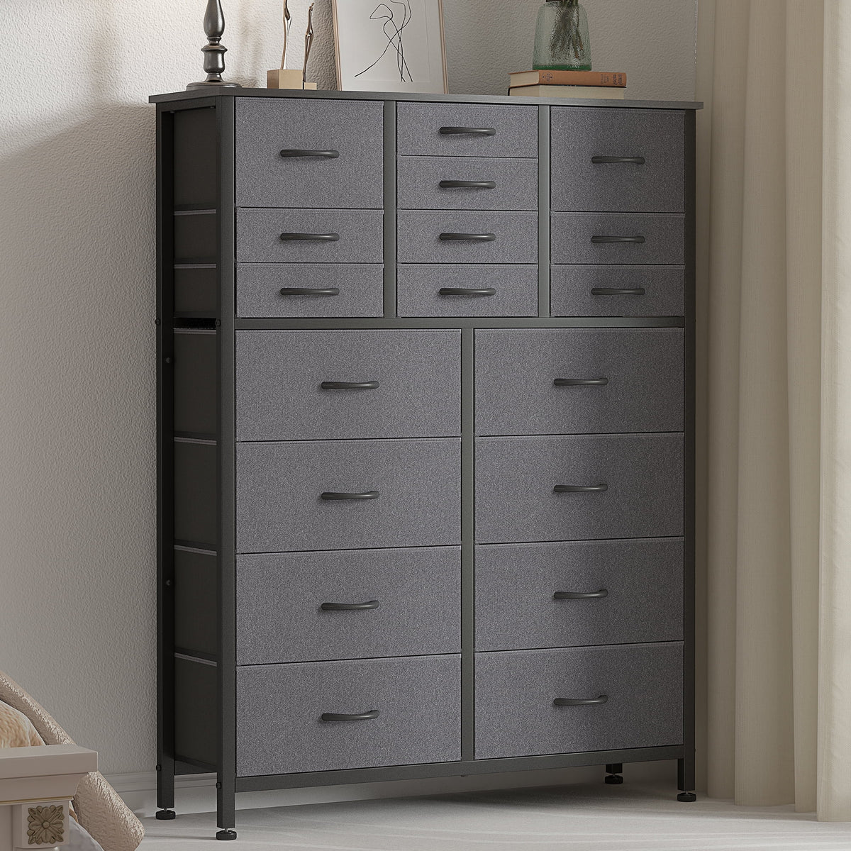 Rustic Brown 18 Drawer Fabric Dresser with Steel Frame O1724