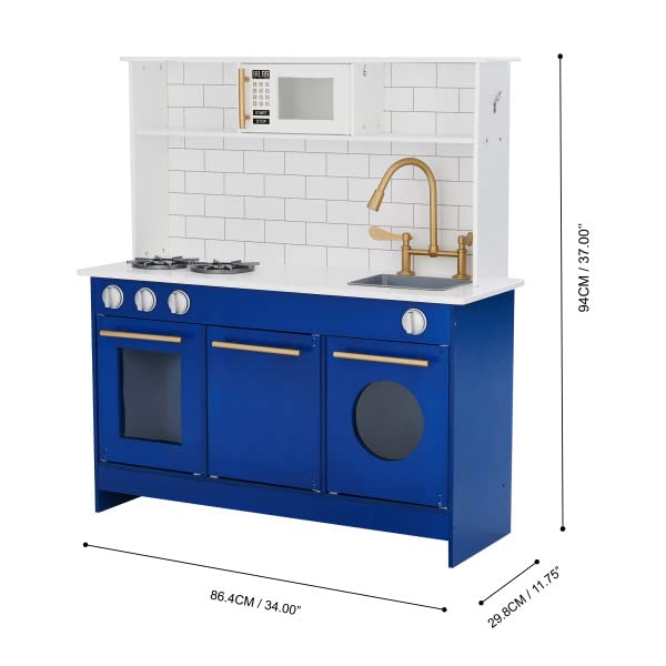 Wooden Play Kitchen with Refrigerator, Oven, Sink, and Storage Space, White Z301