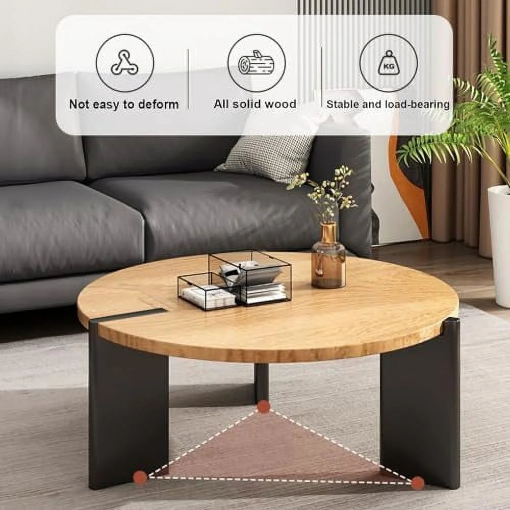 Solid Wood Round Coffee Table with Black Legs M63504
