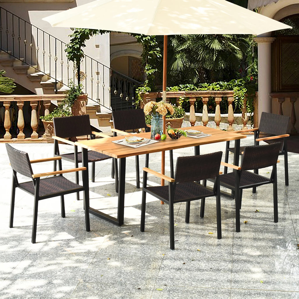 7 Pc Patio Dining Set with Umbrella Hole D25550