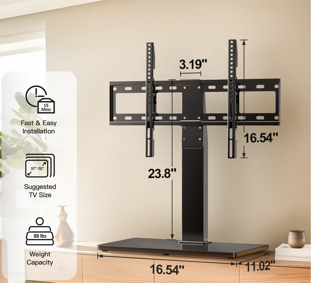 Swivel TV Stand for 37-70 Inch Flat Screen TVs with Tempered Glass Base F734