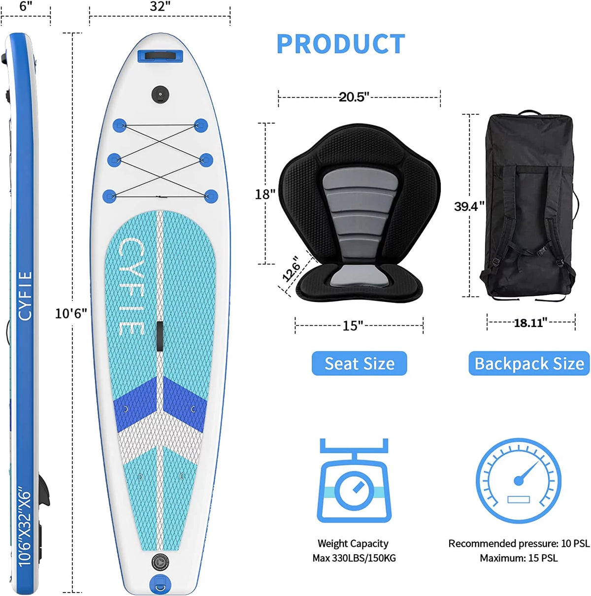 10.6 ft Inflatable Paddle Board T292269