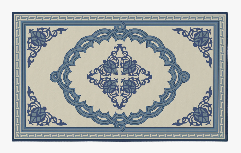 Blue Medallion Pattern 8 x 10 ft Area Rug J8937