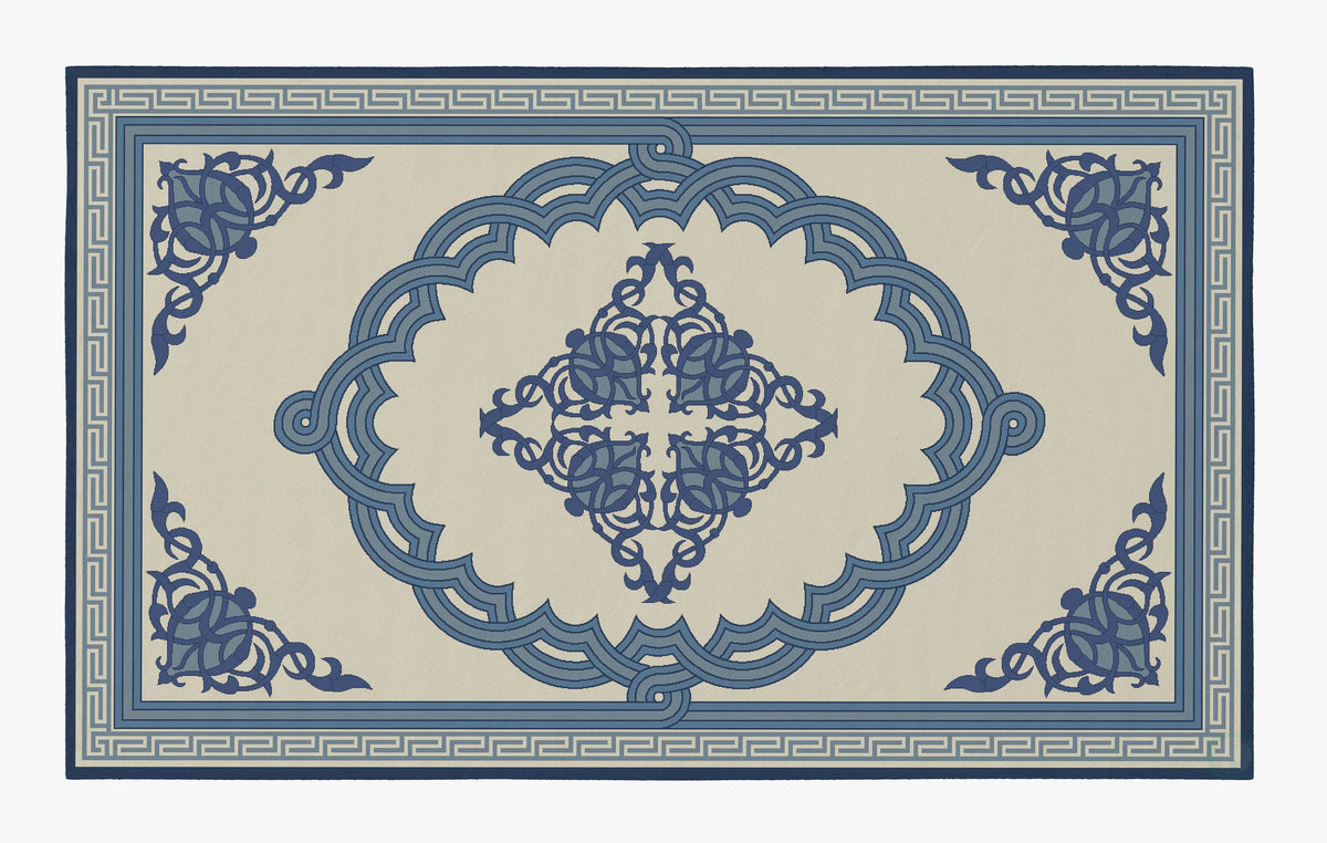 Blue Medallion Pattern 8 x 10 ft Area Rug J8937