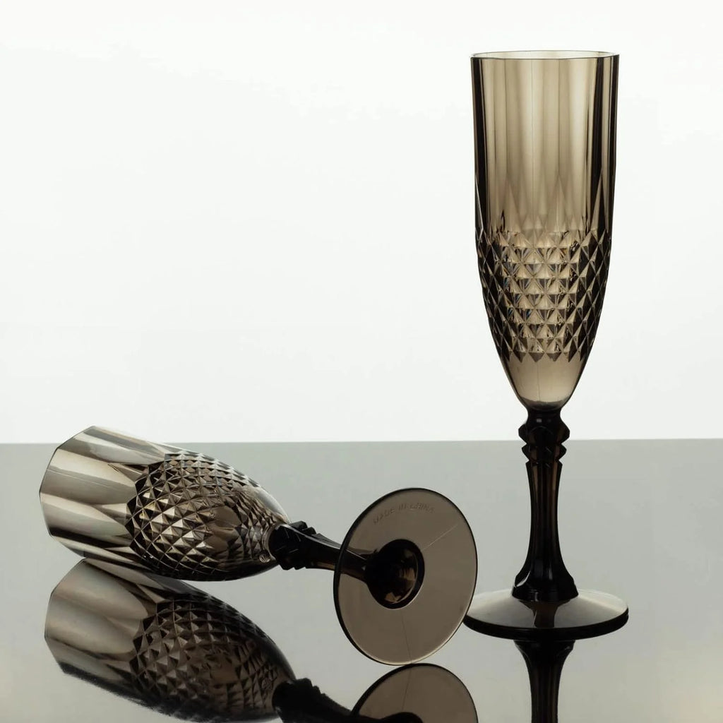 8Oz Black Crystal Cut Reusable Plastic Champagne Glasses F41580