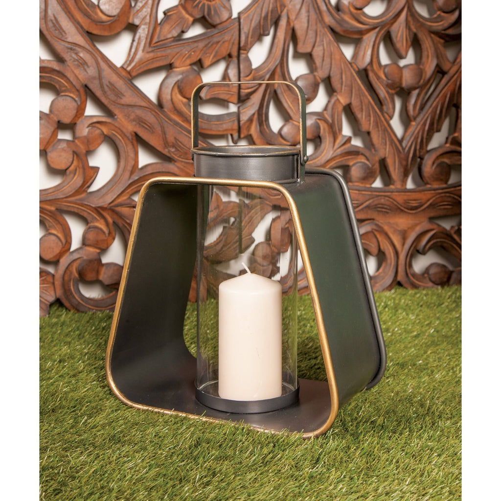 Black Iron and Glass Candle Lantern M75012