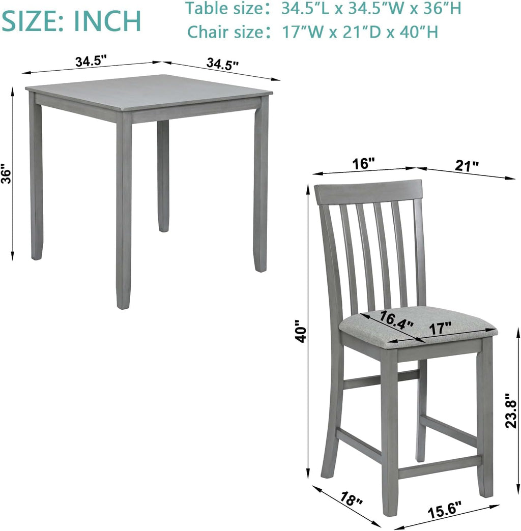5 Piece Counter Height Dining Table Set with 4 Upholstered Chairs, Dove Gray W279