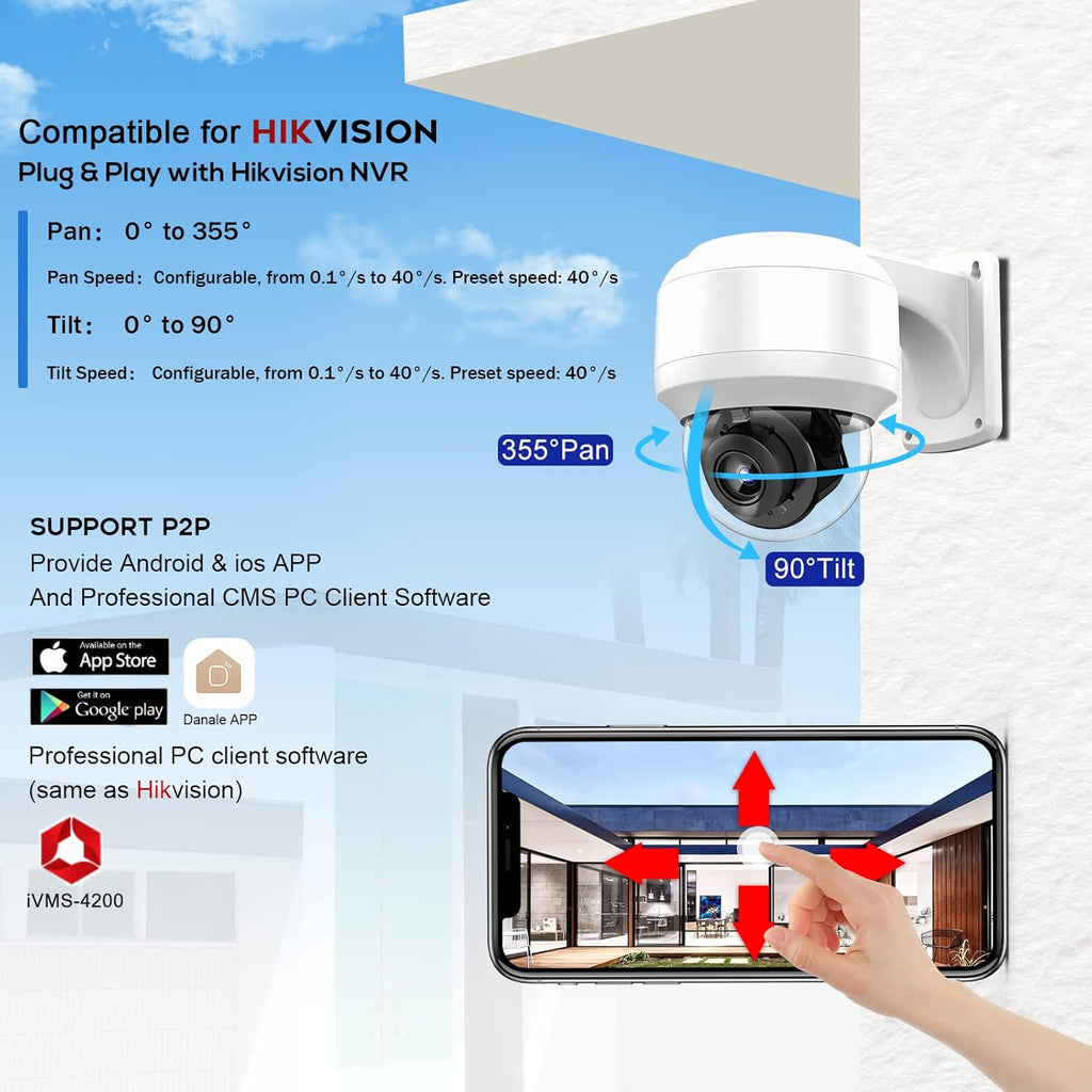 5MP PTZ PoE Dome IP Camera Outdoor with Mic/Audio, 4X Optical Zoom, 164ft Night Vision, H.265, IP67 Waterproof G706990