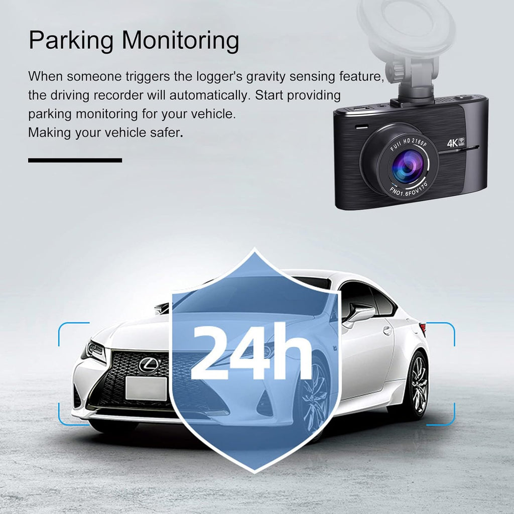 4K Dash Cam with WiFi, 3" IPS Screen, 170° Wide Angle, Parking Monitor Z37043